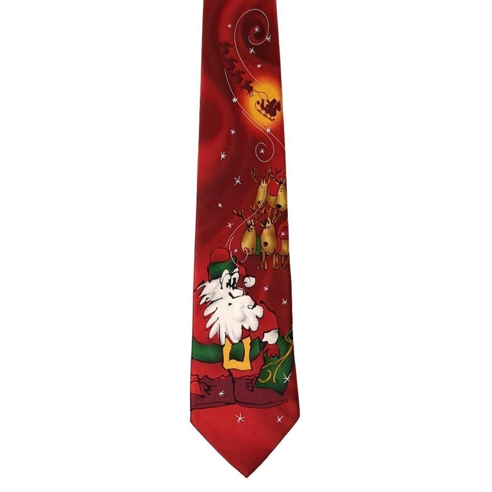 J Garcia Christmas Tie Collection Fifty Four Santa Reindeer Red‎ Silk 62 Inch